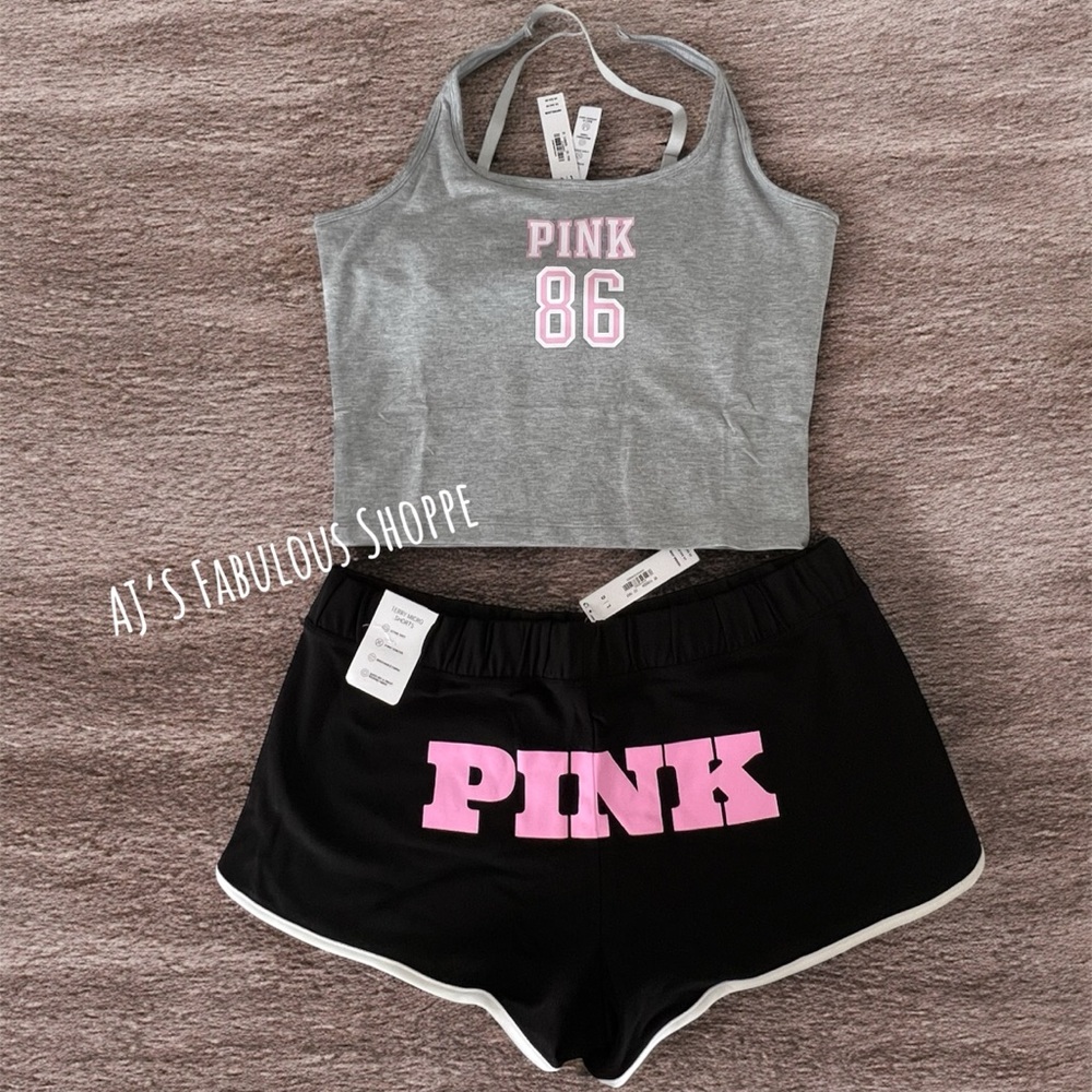 VS PINK LARGE SET OF SQUARE NECK TANK TOP & MICRO MODAL SHORTS NWT